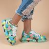 Fashion Women's Casual Sneakers 2025 Fashion New Painted Graffiti Lace Up Sports Shoes for Women Flat Pu Leather Ladies Running Shoes