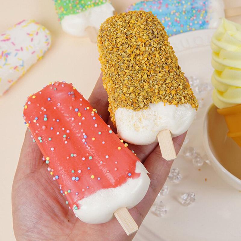 Soft Fake Popsicle Ice Cream Toys With Colorful Sprinkles Reusable For New Year Party Decor Food Model Teaching Aids
