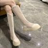 Women's High Boots Fashion Round Head Mesh Cloth Back Zipper Waterproof Platform Anti-slip Wear-resistant Kitten Heels