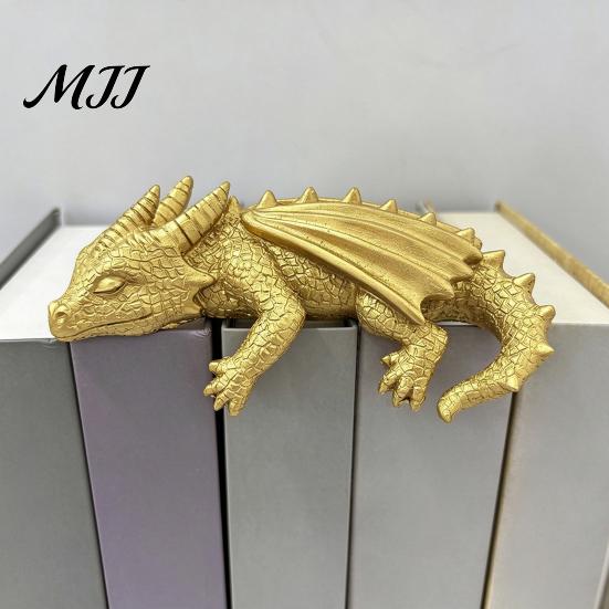 Reading Dragon Statue Sleeping Bookshelf Decor, Book Nook Figurine, Gothic Unique Gift for Fantasy Lovers Booksitter Ornament, Shelf Desk Bookend