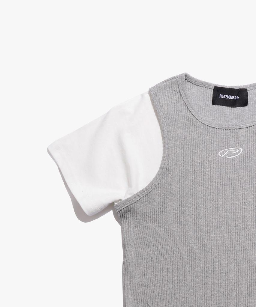 PEACE MAKER Ts Knit Sleeveless Layered Tee (Grey)