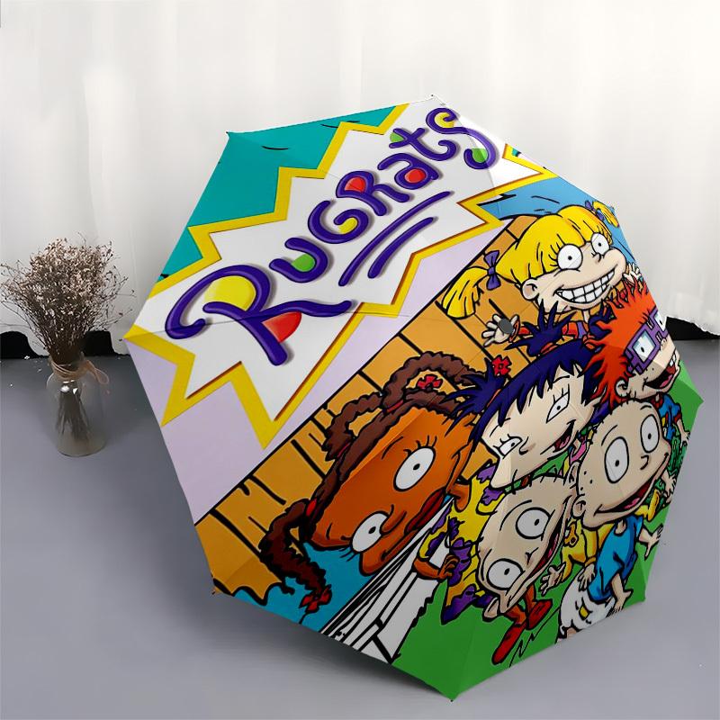 Rugrats, Cartoon Themed Automatic Opening and Closing Umbrella, Compact Travel Umbrella, Lightweight and Portable, Suitable for Beach Commut