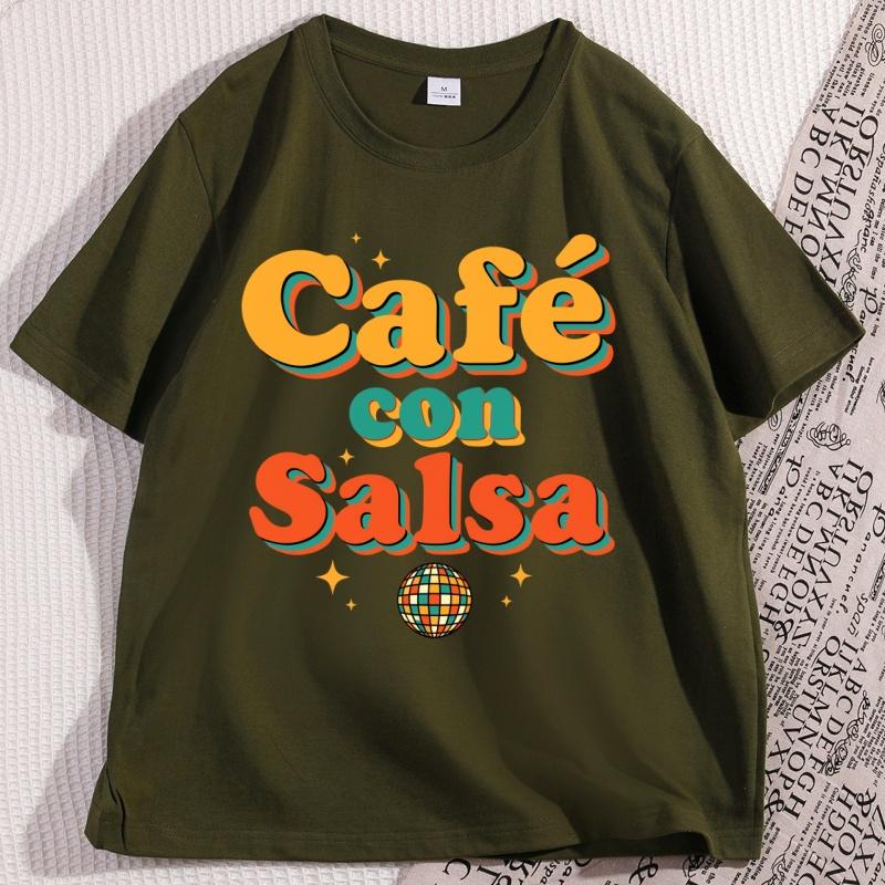 Cafe Con Salsa Unisex Tshirt Latin Music Retro T Shirt Vintage Graphic T Shirts Cotton Short Sleeve Tshirts Streetwear