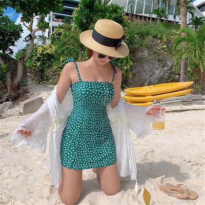 Green Swimsuit Women Swimwear Sexy Floral Print Dress Swimming Monokini Beach Bathing