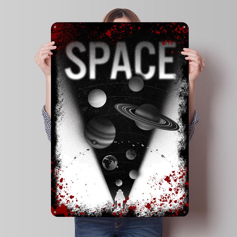 Solar System Astronaut Tinplate Poster Customized Wall Art Vintage Metal Signs Retro Tin Plaque for Decoration Room Desk Decor