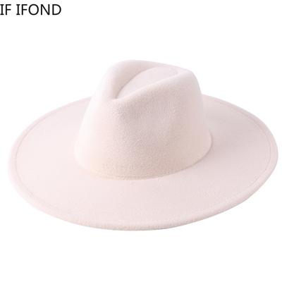 New Wide Brim Fedora Hat Women Men Wool Felt Hats Gentleman Elegant Lady Winter Jazz Church Panama Sombrero Cap