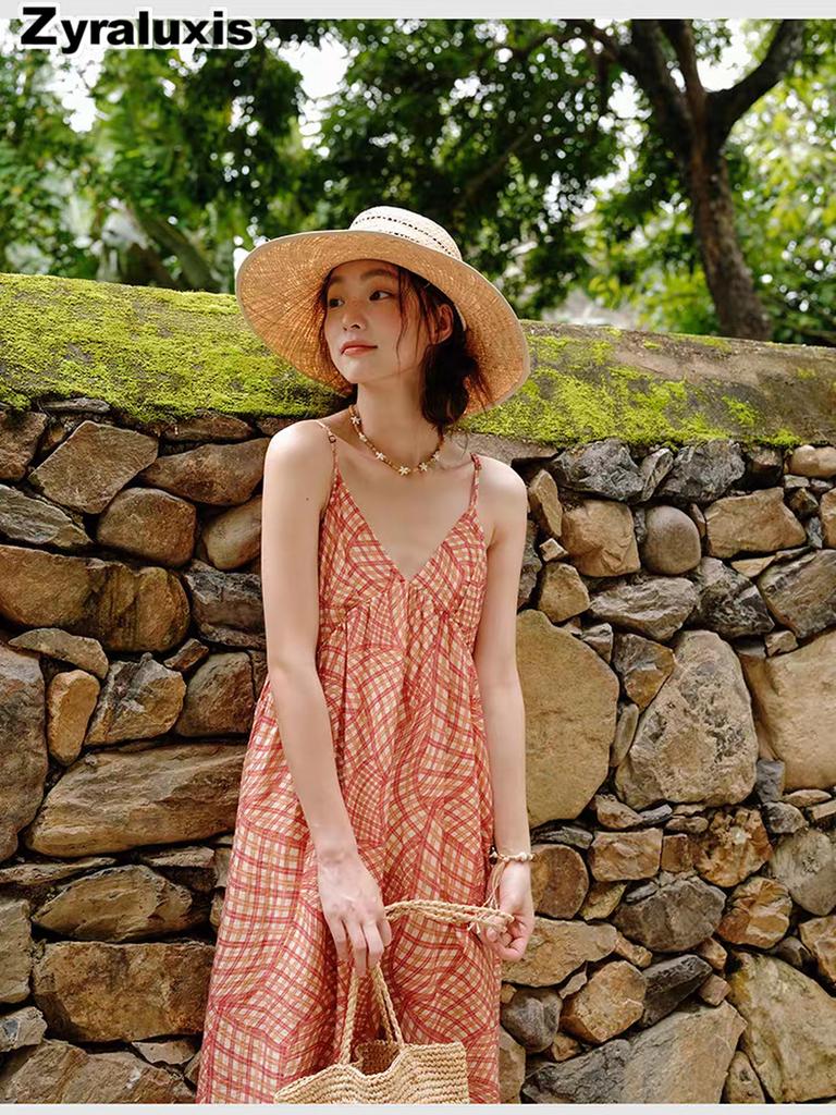 Bohemian Vintage Off-Shoulder Dress for Women Summer Xinjiang Tourism Thailand Hainan Sanya Beach Vacation Style Maxi Dress