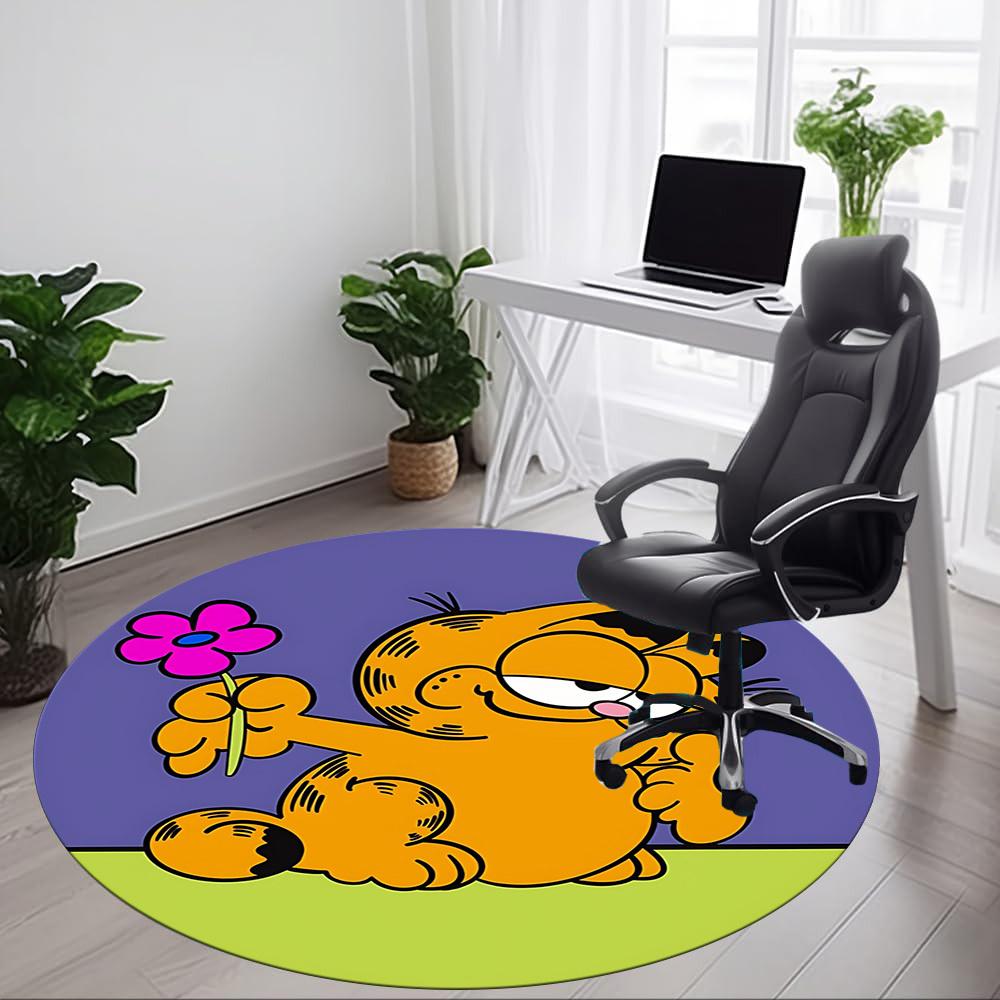 1pc Garfield Flower Chair Carpet for Office, Indoor Non Slip Washable Polyester Fiber Carpet, Mat For Office, Machine Washable
