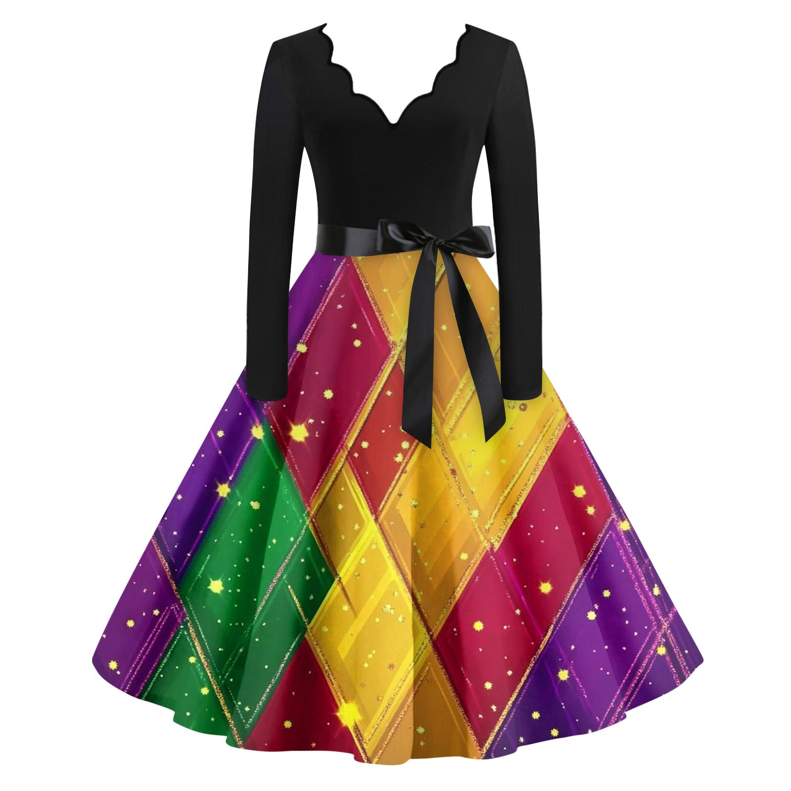 

Жіноча Повсякденна Мода V-подібний Виріз Довгий Рукав Принтована Вінтажна Довга Сукня XL