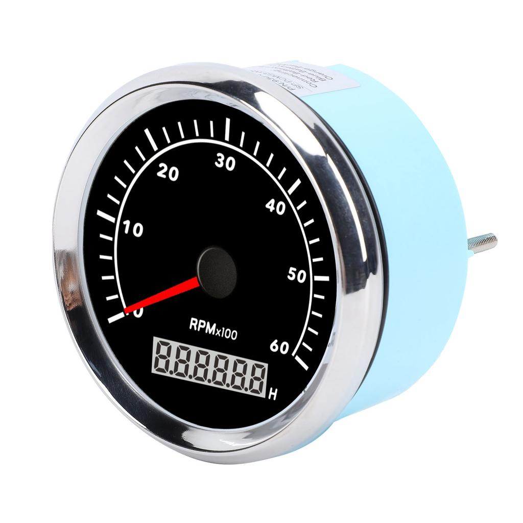 Tachometer Gauge Pointer and LCD Digital Display 85mm Step Motor RPM Meter with Backlit Black Dial Silver Bezel for Car