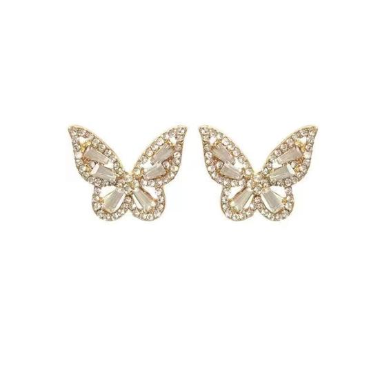 1 Pair Ear Studs Butterfly Shape Rhinestone Faux Crystal Decor Hollow Anti-rust Anti-allergy Lightweight Ear Decoration Jewelry Lady Prom