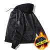 Men's European and American hooded PU leather jacket, locomotive hooded men's youth leather jacket with cotton thickened jacket