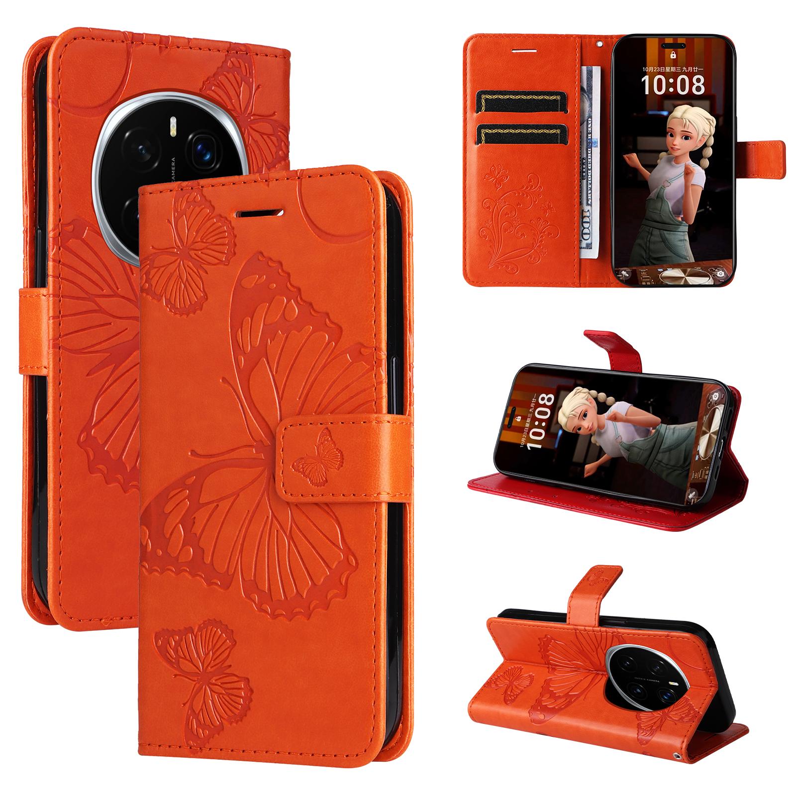 

For Honor Magic7 Pro 5G Wallet Case Floral Butterfly Imprinted Leather Phone Cover Stand - Green C