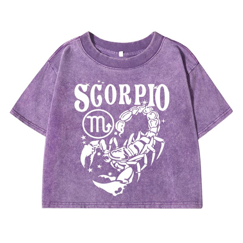Interesting Scorpion Animal Printed Female Washed Short T Shirt Summer Casual Tshirt Street Clothes Fashion Distress Tee