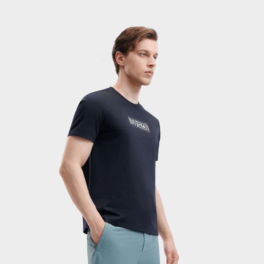 FILA Modern Heritage Fashion Casual Simple Knit Crew Neck Short Sleeve Nautical T-Shirt Men T-Shirts Legendary-Blue F11M421110FNV