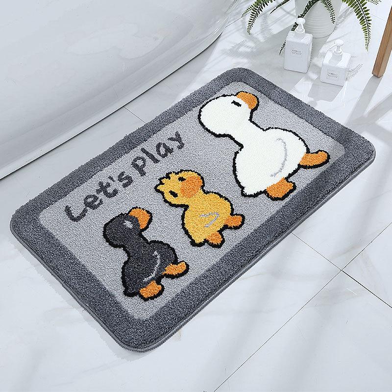 Cartoon Bathroom Bathroom Absorbent Non-slip Mat Bedroom Children's Room Carpet Cute Ducklings Into The Door Foot Mat