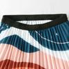 DX~~ New Retro Digital Print Skirt Women's High-waisted Slim Midi A-line Pleated Skirt
