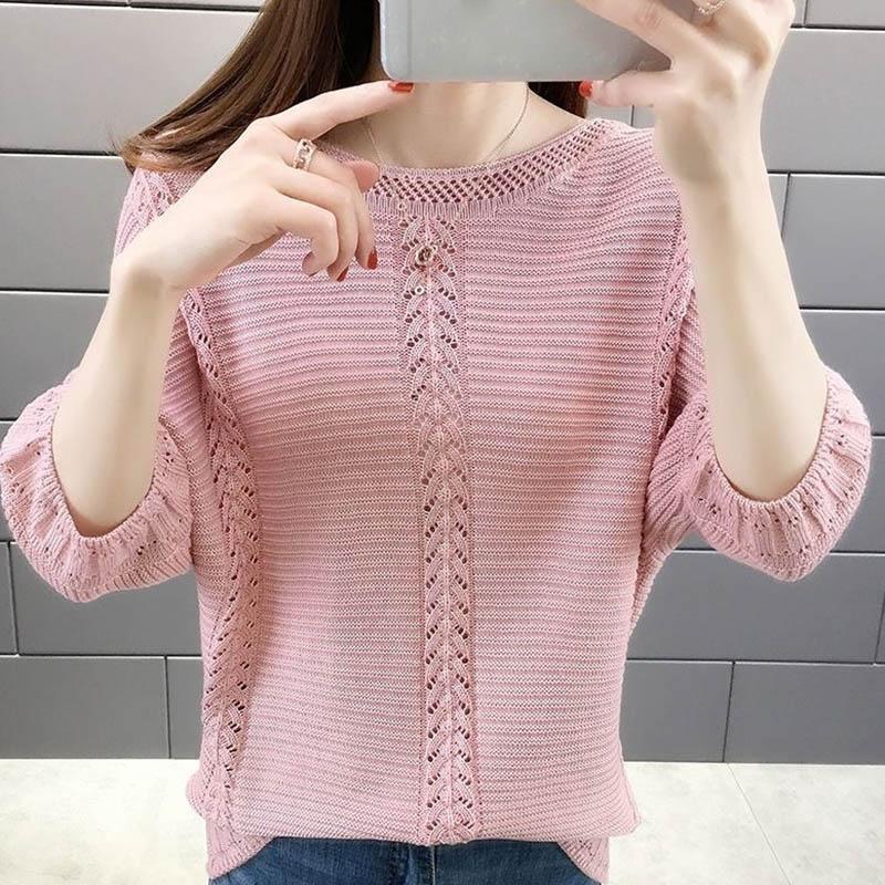 Women's Winter Sweater Pullover Loose Short Pullover Hollow Long Sleeve Knitwear