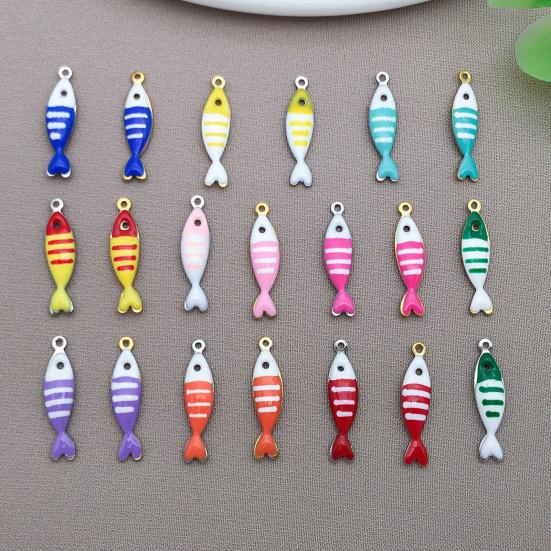 20Pcs Enamel Fish Charms Stainless Steel Fish Pendants Double-sided Striped Mini Fish Charms for DIY Jewelry Making Earring Necklace Bracelet Keychain