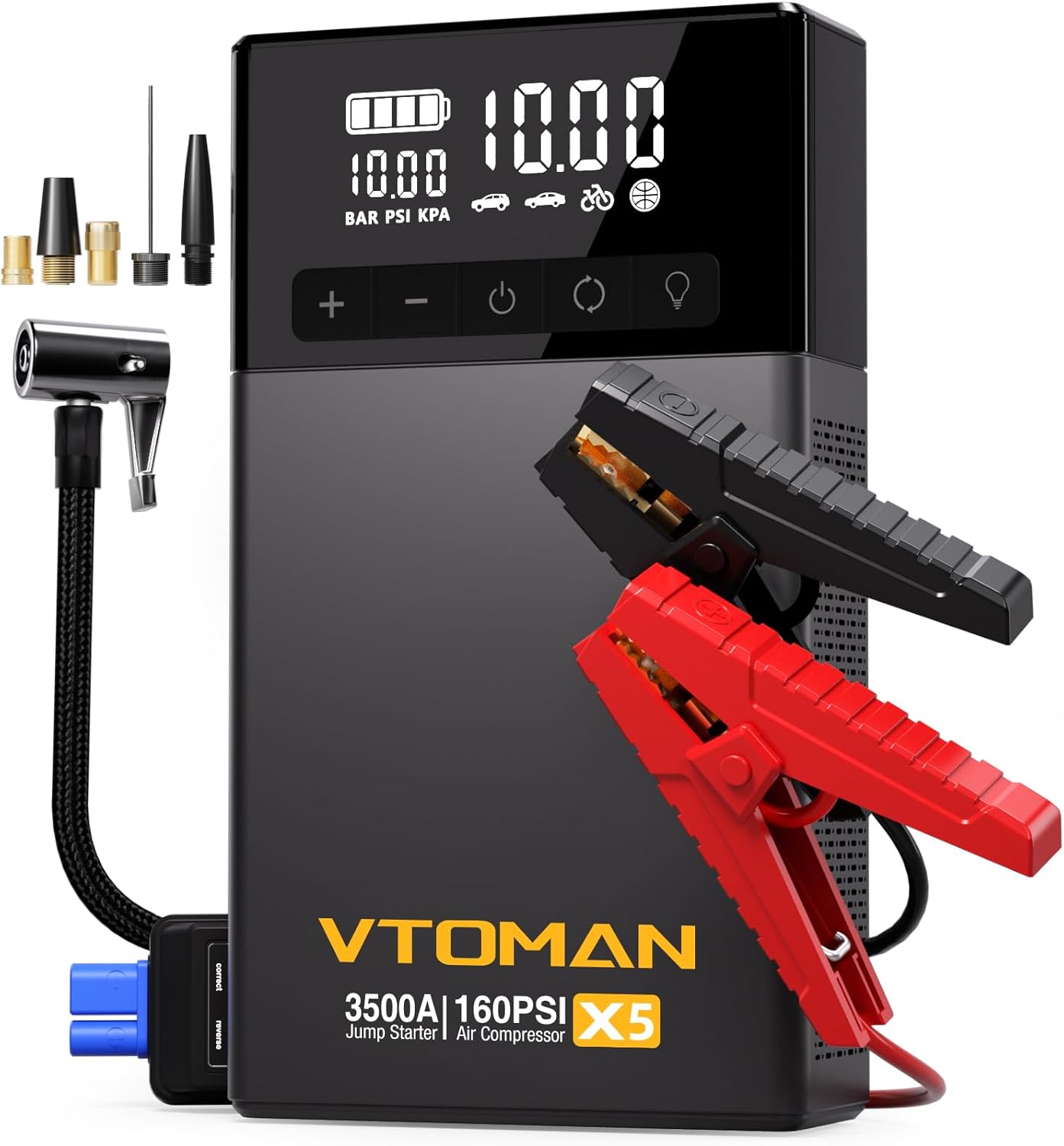 

X7 Пусковое устройство с воздушным компрессором, 4250А 160PSI Портативный литиевый бустер для 12В легковых автомобилей, внедорожников и пикапов, QC 3.0