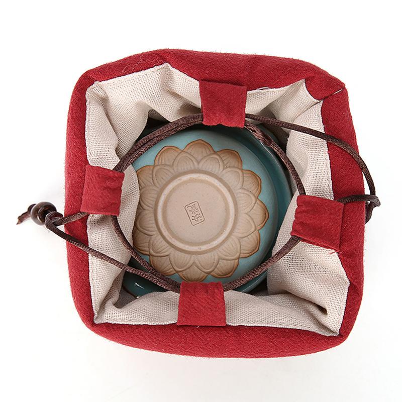 Tea Set Bag Cotton Linen Crafts Tea Cup Cloth Bag Travel Portable Tea Set Shock-Resistant Anti-Collision Thickened Storage Bag
