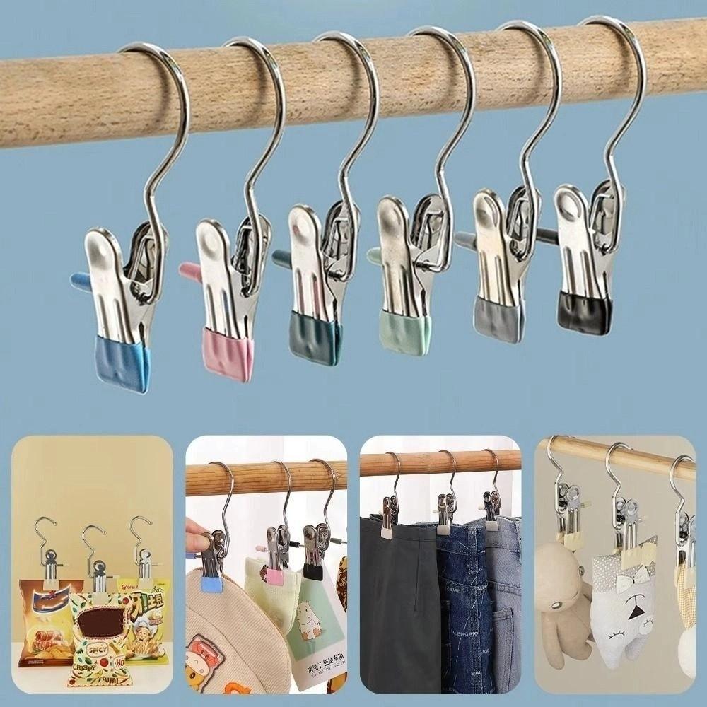 30Pcs Stainless Steel Wardrobe Clothes Clip Hangers with Hook Hanging Clothes Clip  Hats