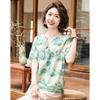 Damen Sommer Neu Chinesischer Stil Tuschemalerei Druck V-Ausschnitt T-Shirt