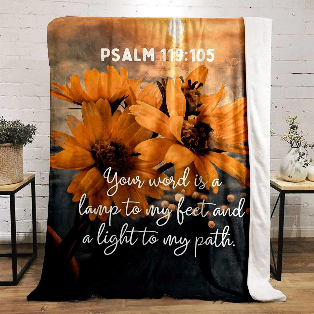 Yellow Flowers with Text Overlay and a Glowing Sunset Reflection. for All Seasons Blanket Lunch Break Throw Gift