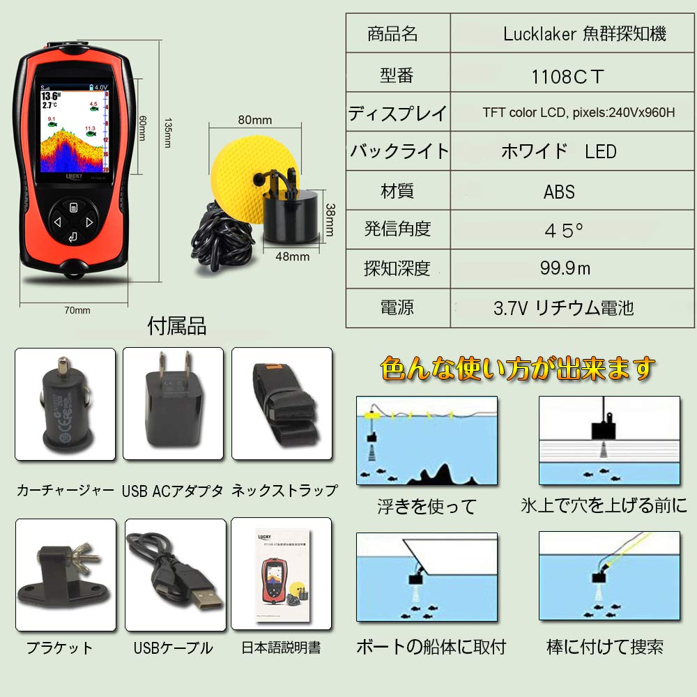 LUCKYLAKER Portable Fish Bass Fish Smelt Fish Finder Finder, Finder,