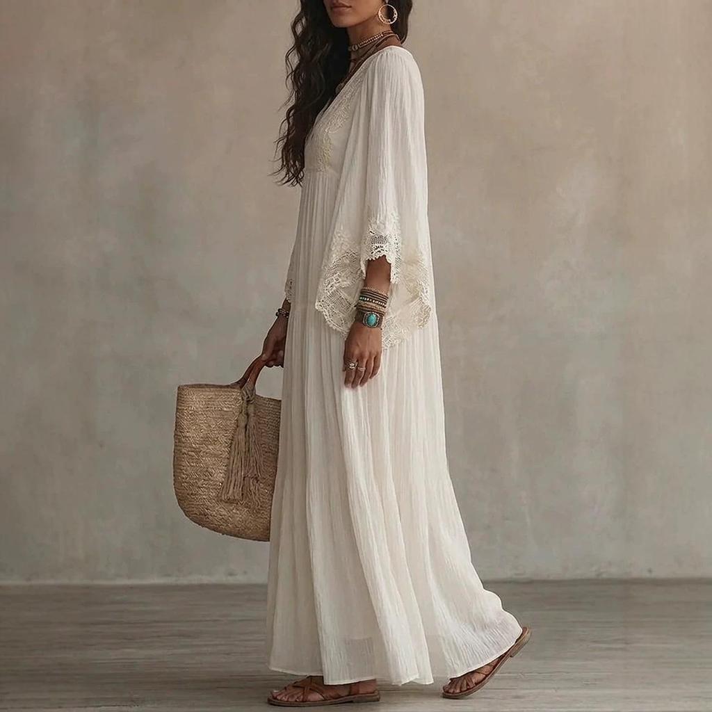 Bohemian Lace Patchwork Chiffon Dress - Western Style Hot Item