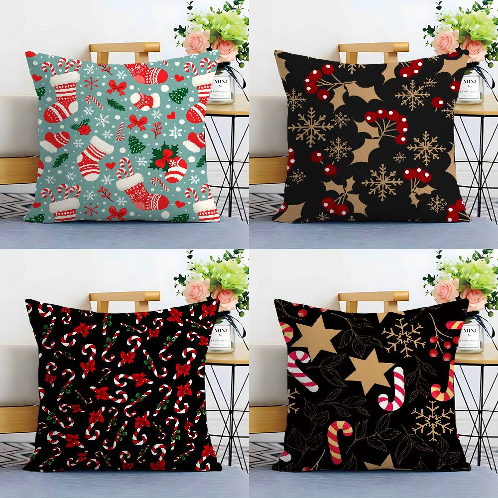 Christmas Tree Bells Snowman Pillow Case Plush Fabric Soft Double Sided Print Sofa Cushion Cover Throw Pillow Covers