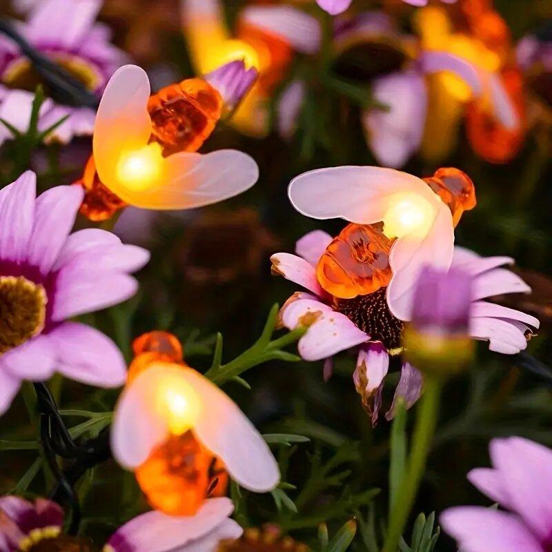 

1 шт. Светодиодная солнечная гирлянда в виде пчел, уличный сказочный свет, декоративное освещение для сада, газона, двора, террасы, забора, дерева, кемпинга 1PC 6.5M30LED теплый белый