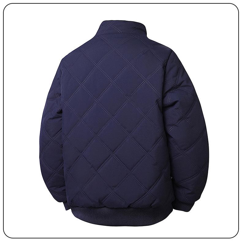 Men's 2025 Cross-border Diamond Plaid Stand Collar Jacket - Autumn/Winter Warm, Velvet-Lined Cotton Coat