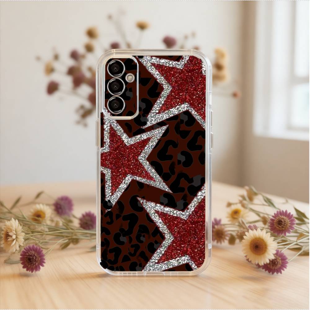 Ins Korea Red Stars Phone Case For SamsungA10,12,20,21S,30,31,40,50,51,52,70,71 Transparent Cover
