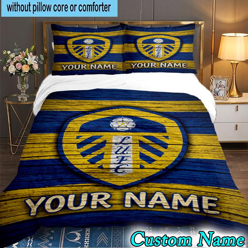 3PCS Custom Name Leeds United Crest Design Bedding Set Duvet Cover Closure Includes 1 Duvet Cover & 2 Pillowcases for All Seasons Bedroom Decor
