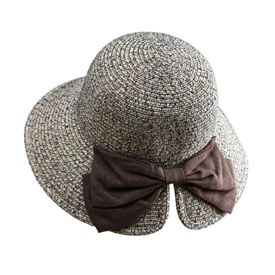 Women Beach Hat, Wide Brim Sun Protection Hat, Foldable Straw Summer Hat with Bowknot Decor, Breathable Outdoor Hat for Fishing, Travel