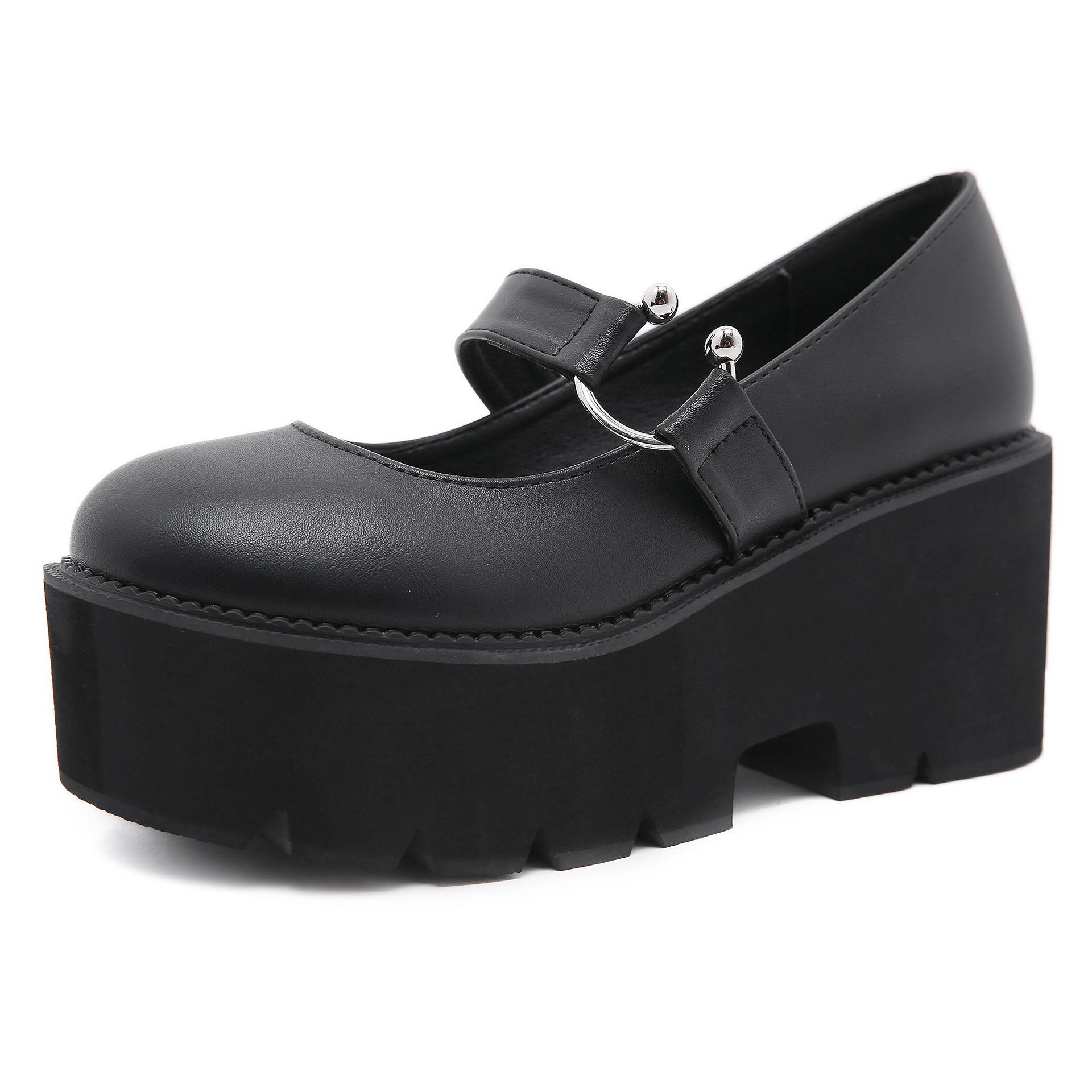 

Ранневесенние туфли-маффины на толстой подошве, из маленькой кожи, с круглым носком и неглубоким вырезом, на высоком каблуке, модная женская обувь 43 чёрный