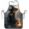 1pc of Charming Witch and Flame Print Sleeveless Polyester Apron - a Mysterious Home Kitchen Baking and Cooking Outfit with a Ma