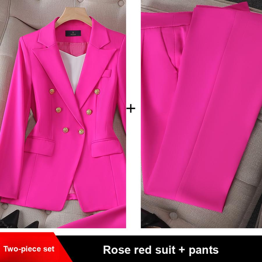 New Pink Red Long Sleeve Blazer Jacket Set Women's Pants & Mini Skirt Outfit Elegant