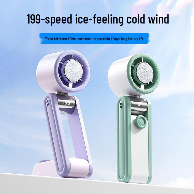 2026 High-Speed Handheld Fan with Digital Display, 199 Gears, Ice Pack Cooling, Turbine, Three-Fold Design & Lanyard.