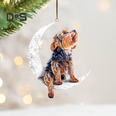 Attractive Pendant Decor with Lanyard Arcylic Dog Sitting On The Moon Hanging Pendant for Home