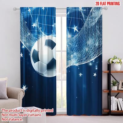 2pcs Window Curtains Soccer Ball Machine Washable Fabric  Without Electricity Festive Backdrops Applies To Holiday Parties