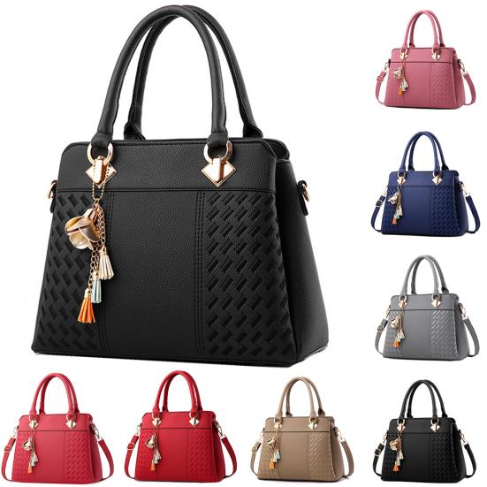 

Stripe Embroidery Women Tassel Tote Faux Leather Crossbody Shoulder Bag