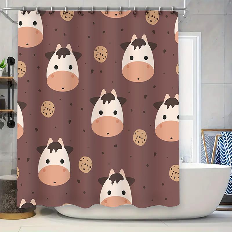 

Farm Fresh Animal Pattern Shower Curtain Waterproof Bathroom Decor For Kids Room Brown Cow Print Shaggy Bath Mat 30X72 Inches Pi W60H190(CM)-1 Pcs