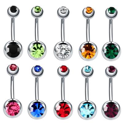 Bauchnabelpiercing, 14G, gebogen, Edelstahl, Zirkonia, Bauchnabelpiercing für Frauen, 10 Farben, Kristall, Barbell-Piercing, Omblig