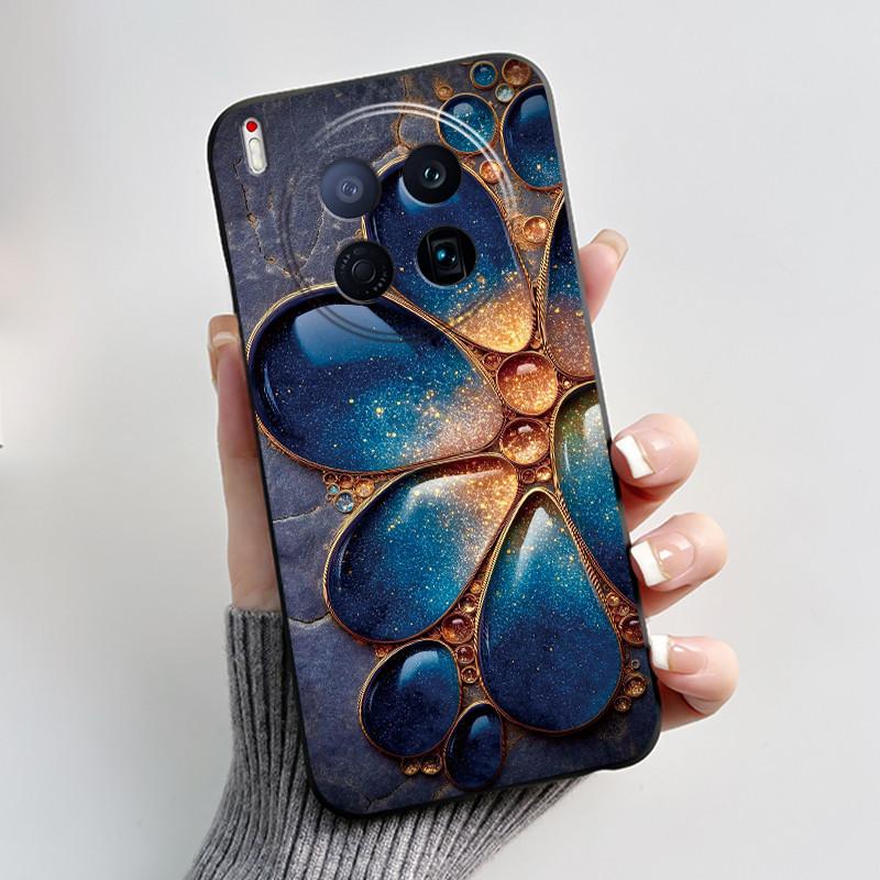 Phone Case For Tecno Camon 40 Premier 5G Bumper Soft Silicone Unique Design Black Case Ins Style Floral Painted Shockproof Cover