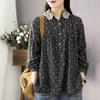 Camicie Casual da Donna a Maniche Lunghe Stile Vintage Primaverile Collo di Pizzo Stampa Floreale Ampie Top da Donna in Cotone Camicia