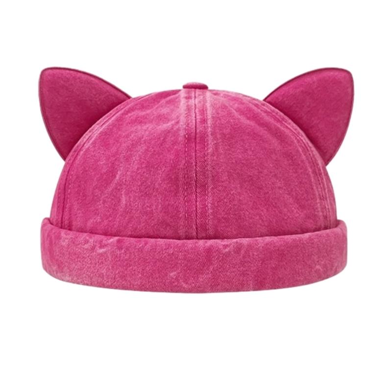 Cat Ear Decor Beanie Hat for Adult Teenagers Portable Beanie Hat Without Brim Spring Summer Anti-UV Hat for Cycling