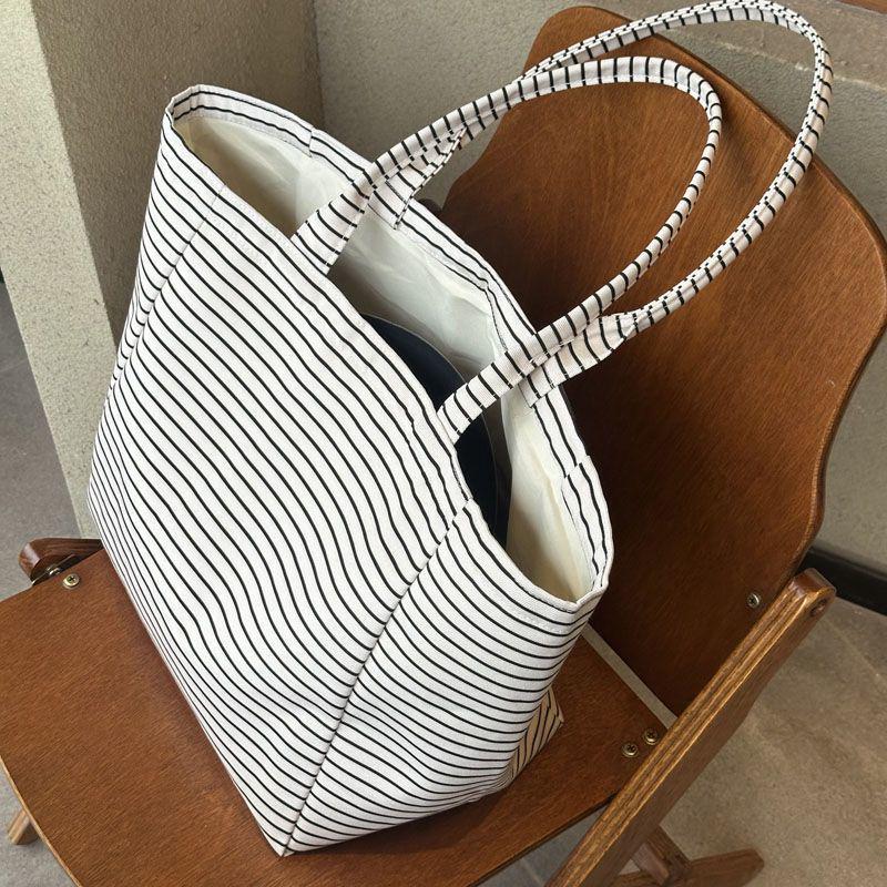 Korean-Style Striped Canvas Tote: Large-Capacity Handbag for Women, 2025 Edition