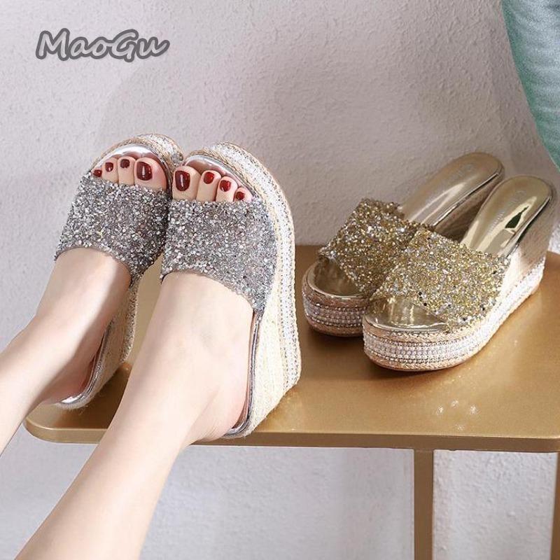 Fashion Platform Sandals Women 10cm Rhinestone Slippers Female Summer Pumps Fashion Sandalias Sexy De Mujer Women Summer Outwear Slides